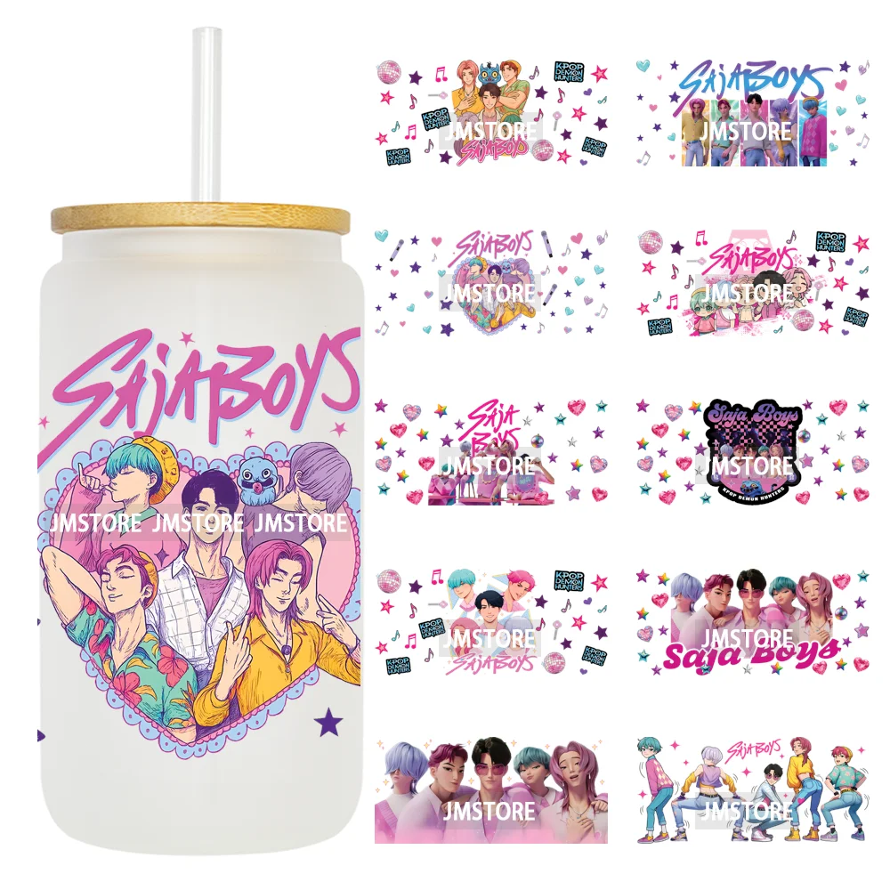 Kpop Saja Boys Bands Demon Hunter UV DTF Wraps Transfer Sticker Selfadhesive Waterproof High Quality For 16OZ Libbey Glass Can