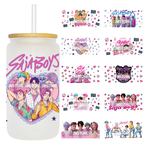 Kpop Saja Boys Bands Demon Hunter UV DTF Wraps Transfer Sticker Selfadhesive Waterproof High Quality For 16OZ Libbey Glass Can