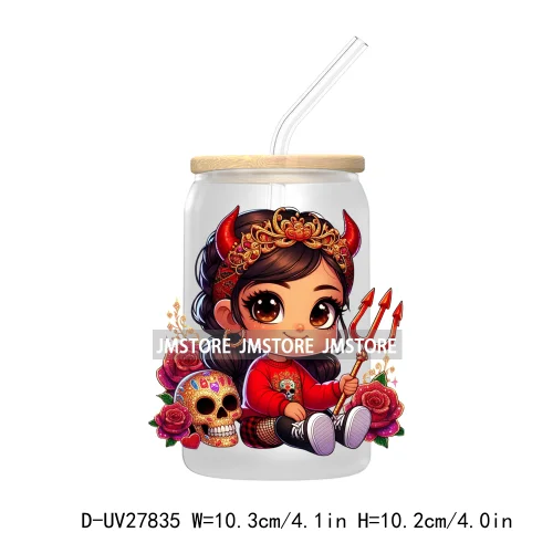 Halloween Latina Hispanic Girl UV DTF Transfer Stickers Decals For Libbey Cold Cup Mug Tumbler Waterproof Craft Sugar Skull Rose