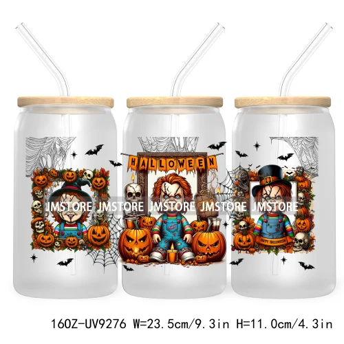 Scary Movies Halloween 16OZ UV DTF Cup Wrap Transfer Stickers Custom Labels Waterproof Logo For Libbey Glass Can Spooky Season