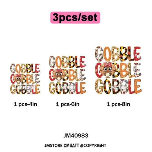 Trendy Give Thanks Coquette Gobble Turkey Bow Girly Fall Blessed Iron on DTF Heat Transfers Stickers Ready to Press for Clothing