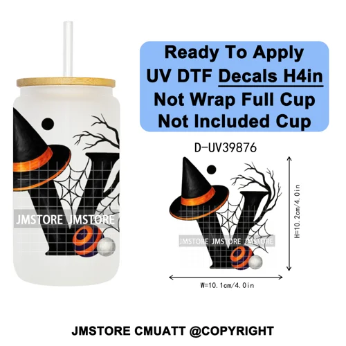Polka Dot Pumpkin Halloween Letter Coquette UV DTF Decals Ready To Apply Waterproof Transfer Stickers For 16OZ Libbey Glass Can