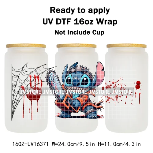 Horror Halloween Cartoon Killers 16OZ UV DTF Cup Wraps Ready To Apply Waterproof Transfer Stickers For Libbey Glass Can Tumbler