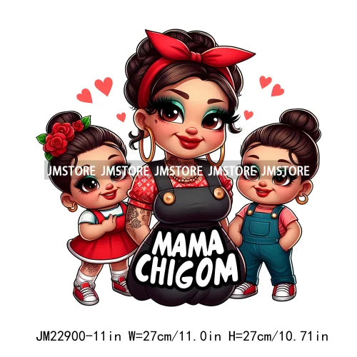 Cartoon Mama Chingona Chicana Latina Mexican Spanish Mom Kids Happy Mother's Day Iron On DTF Transfer Stickers For Clothes