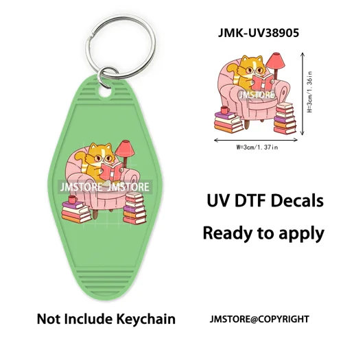 Reading Book Animals Mental Health UV DTF Motel Keychain Wraps Ready To Apply Waterproof High Quality Hotel Keychain Decals