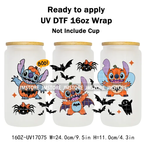Happy Halloween Cartoon Killers Spooky Season UV DTF Wraps Transfer Sticker Selfadhesive Waterproof For 16OZ Libbey Glass Can