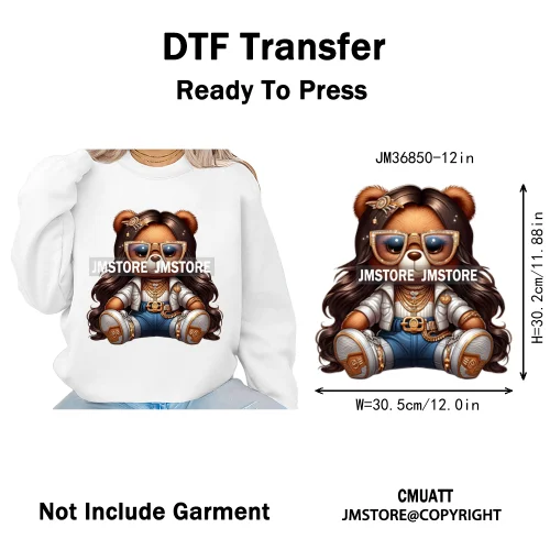 12in Girls Female Teddy Bear Duck Urban Sneakers Animal Washable Iron on DTF Transfers Stickers Ready to Press for T-shirts Bags