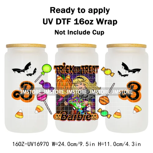 Witchy Princess Halloween Trick Or Treat 16OZ UV DTF Cup Wraps Ready To Apply Waterproof Transfer Stickers For Libbey Glass Can