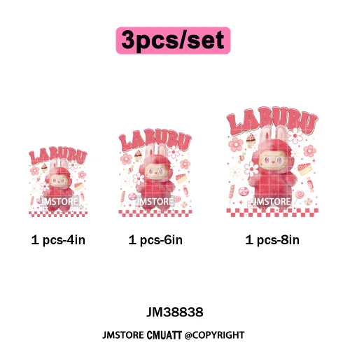 Floral Cute Checkered Cartoon Monster Character Iron on DTF Washable Transfers Stickers Designs Ready to Press for Textile Bags