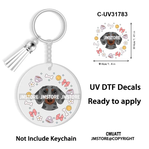 Dog Pet Mom Flower Bow Frame High Quality WaterProof Ready To Apply UV DTF Stickers For Round Circle Acrylic Keychain Keyring