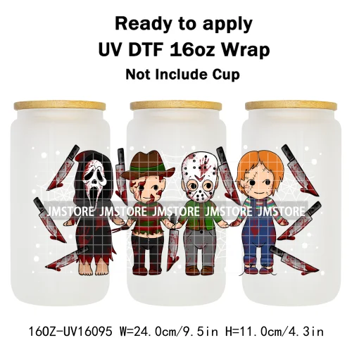 Halloween Horror Characters Scary Movie Killers 16OZ UV DTF Cup Wraps Ready To Apply Transfer Stickers For Libbey Glass Can Mugs