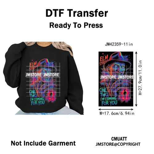 Retro Scary Horror Movie Halloween Costumes Spooky Season Iron on DTF Washable Transfers Stickers Ready to Press for Clothes Bag