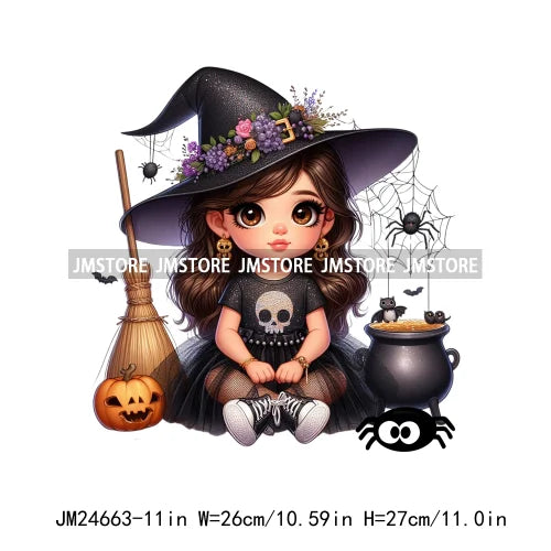 Custom Halloween Spooky Witch Latina Baby Girls Iron On Decals Hispanic Princess DTF Heat Press Transfers Stickers For Hoodies