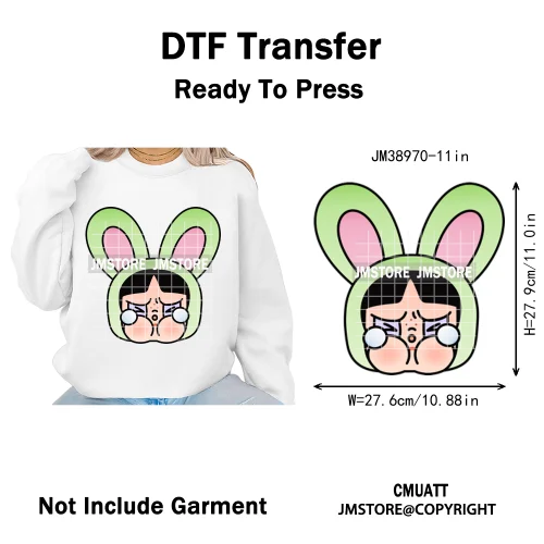 Cute Cry Tears Sad Girls Cartoon Dolls Love Designs Iron on DTF Washable Heat Transfers Stickers Ready to Press for Clothes Bags