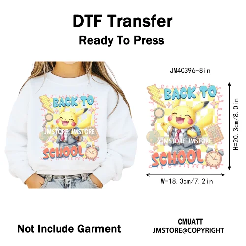 Colorful Checkered Cartoon First Day of School Design Kid Back To School Iron on DTF Transfer Sticker Ready to Press for Clothes