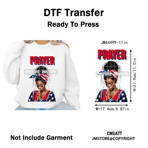Afro Girls Prayer Jesus Faith Love Magic Christian Women Iron on Washable DTF Heat Transfers Stickers Ready to Press for Clothes