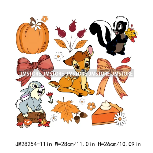 Cartoon Princess Cute Animal Coquette Fall Season Autumn Pumpkin Spice Iron On DTF Transfers Stickers Ready To Press For Clothes