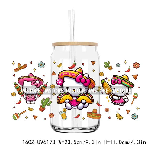 Cartoon Princess Cinco De Mayo Mexican UV DTF Sticker For 16OZ Libbey Glass Cup Can Wrap Transfer Stickers Custom Label DIY Logo