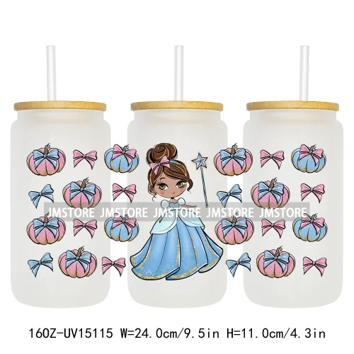 Coquette Bow Girly Princess Pumpkin Carriage UV DTF Stickers Ready to Transfer Cup Wrap Custom Labels For Libbey Can Glass Mugs