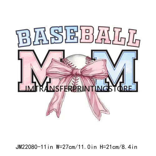 New Baseball Softball Sport Coquettee Mama Decals Pink Ribbon Bow Stanley Tumbler Iron On DTF Transfer Stickers For Sweatshirt