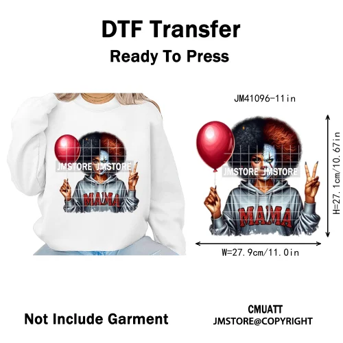Horror Afro Mama Coffee Lover Scary Girly Killer Halloween Movie Iron on DTF Transfers Stickers Ready to Press for Textile Bags