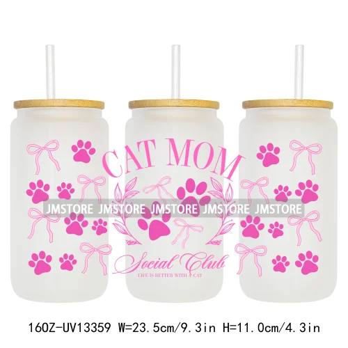 Pet Puppy Dog Paws Flowers Cat Mom Dogs Mama 16OZ UV Cup Wrap DTF Transfer Stickers Waterproof For Libbey Glass Can Cups Tumbler