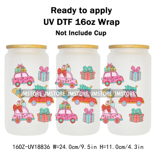 Christmas Bookish Santa Stocking Gifts UV DTF Cup Wrap Ready To Apply Transfer Stickers Waterproof For 16OZ Libbey Glass Can Mug