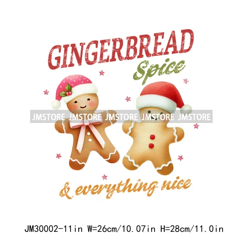 Merry Christmas Santa Claus Gingerbread Cookie Baking Coffee Vibes Iron On DTF Transfers Stickers Ready To Press For Clothing