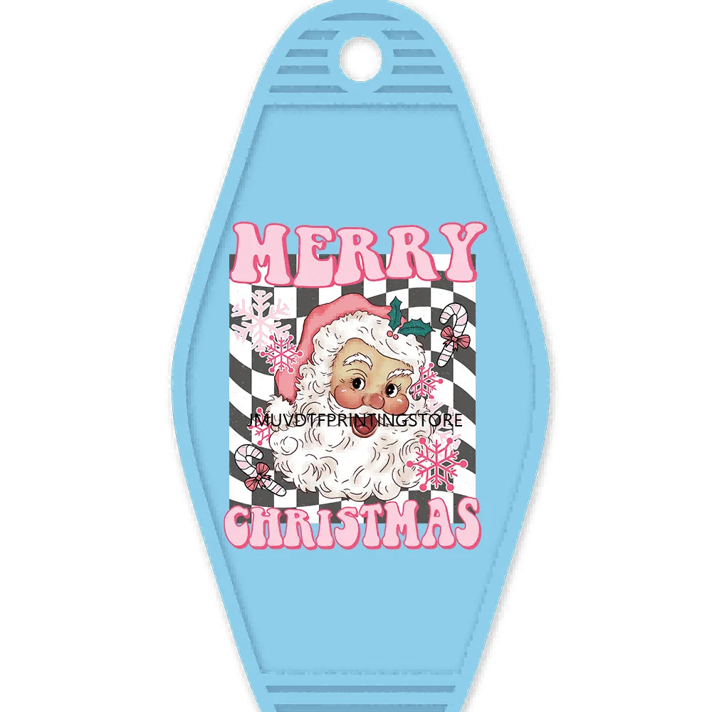 Faux Tis The Season Christmas Tree High Quality WaterProof UV DTF Sticker For Motel Hotel Keychain Highland Cow With Santa Hat