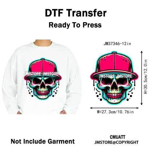 12in Colorful Graffiti Streetwear Skeleton Game Over Iron on DTF Thermal Transfers Stickers Printing Ready to Press for T-shirts
