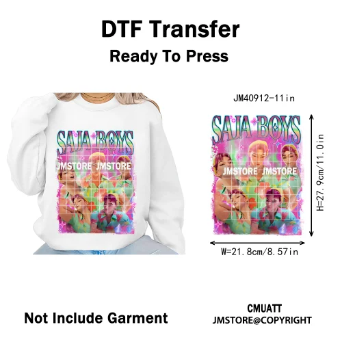Music Kpop Group Lover Anime Fans Boys Girls Hunters Inspired Iron on DTF Washable Transfers Sticker Ready to Press for Clothing