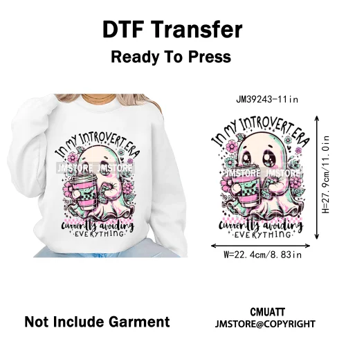 Funny Cute Ghost Preppy Spooky Season Sarcastic Halloween Iron on DTF Washable Transfers Stickers Ready to Press for T-shirts