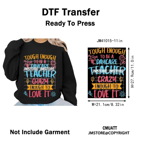 Daycare Teacher Life Inspire Love School Childcare Quotes Iron on Washable DTF Transfer Stickers Ready to Press for T-shirts Bag