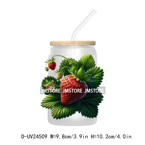 Wild Floral Strawberry With Leaves Fruit UV DTF Transfers Stickers Decals For Libbey Cold Cups Mugs Tumbler Waterproof DIY Craft