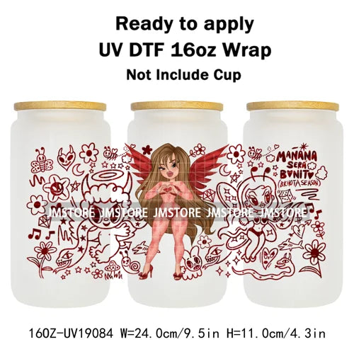 Trendy Girls Coffee Cartoon Bears 16OZ UV DTF Cup Wraps Ready To Apply Waterproof Transfer Stickers For Libbey Glass Can Tumbler