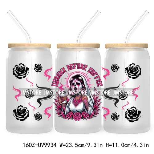 New Mexican Sugar Skull Girl UV DTF Sticker For 16OZ Libbey Glass Cup Can Wrap Transfer Stickers Custom Labels Day Of The Dead