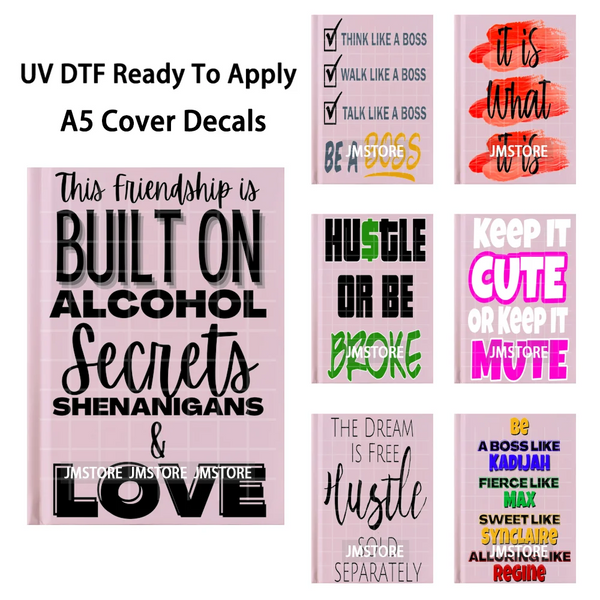 Hustle Hard Quotes Small Business Owner UV DTF Notebook Cover Decals Ready To Apply Transfer Stickers Wraps For A5 Journal Cover