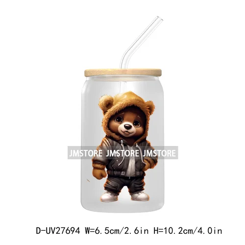 Colorful Urban Streetwear Bear UV DTF Transfer Stickers Decals For Libbey Cold Cups Mugs Tumbler Waterproof Logo Hip Hop Animals