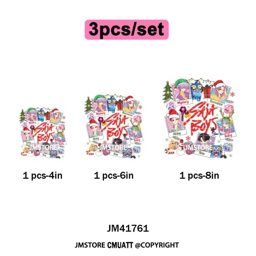 Preppy Christmas Festive Boys Girls Movie Xmas Gift Food Light Iron on DTF Washable Transfer Stickers Ready to Press for Clothes