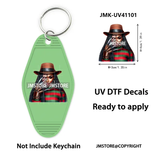 Black Horror Mama Skull Skeleton Ghosts UV DTF Motel Keychain Wraps Ready To Apply Waterproof High Quality Hotel Keychain Decals