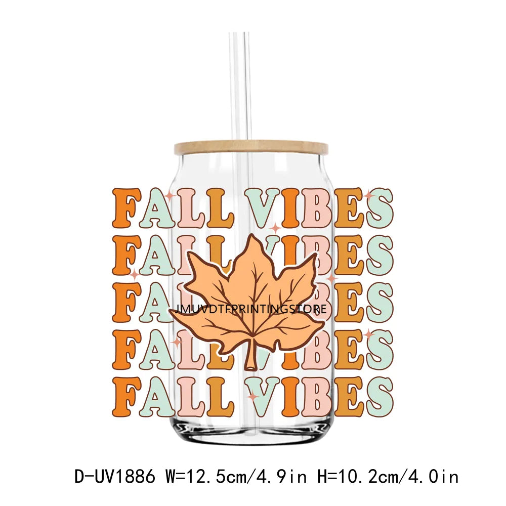 Cozy Pumpkin Sesaon Fall Vibes Leaves UV DTF Transfers Stickers Decals For Libbey Cold Cups Mugs Tumbler Waterproof DIY Craft