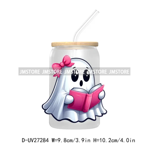 Trick Or Treat Pumpkin Coquette Bow Girly Ghost Halloween UV DTF Transfer Stickers Decals For Libbey Cold Cups Mug Tumbler Label