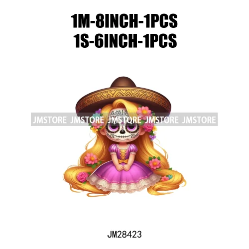 Colorful Day Of The Dead Catrina Princess Baby Girl Sombrero Hat Mexico Conchas Iron On DTF Heat Transfers Stickers For Clothing