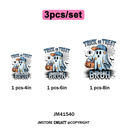Pumpkin Leopard Spooky Ghost Moo Boo Cow Pet Halloween Bow Iron on DTF Washable Transfers Stickers Ready to Press for T-shirts