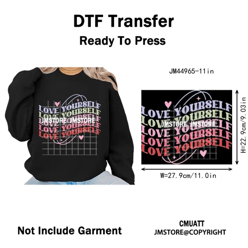 Self Love Club Mental Health Quotes Positive Inspirational Iron on Washable DTF Transfers Stickers Ready to Press for Clothing