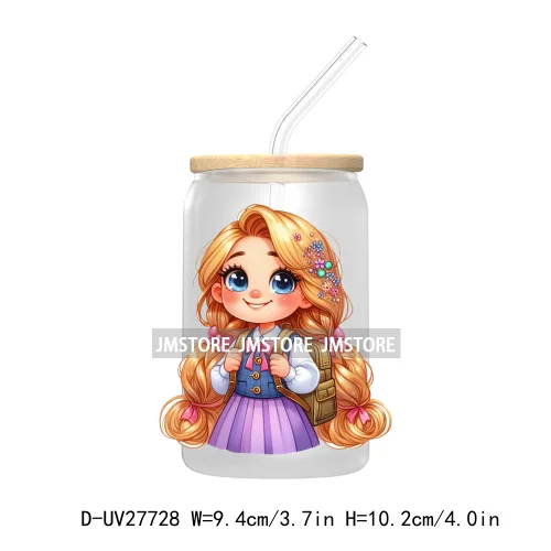 Cartoon Princess Back To School UV DTF Transfer Stickers Decals For Libbey Cold Cups Mugs Tumbler First Day Of School Students