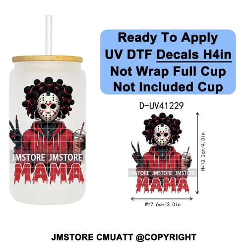 Spooky Mama Skullface Halloween UV DTF Decals Ready To Apply Waterproof Transfer Stickers DIY Crafts For 16OZ Libbey Glass Can