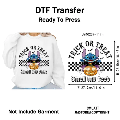 Checkered Trick Or Treat Scary Killer Character Halloween Vibes Iron on DTF Washable Transfer Sticker Ready to Press for Hoodies