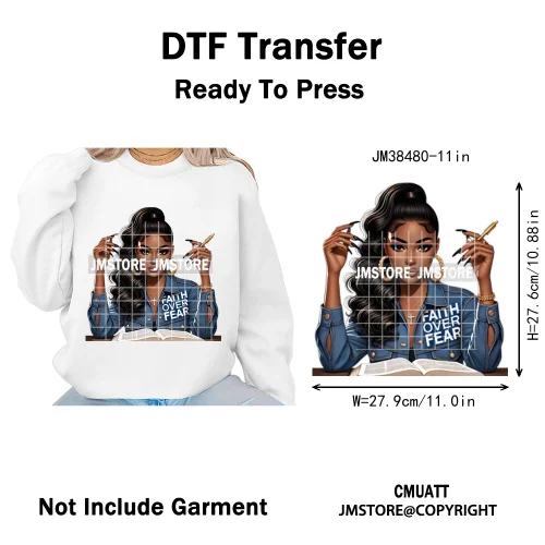 Motivational African Girls Melanin Queen Hope Faith Self Love Printing Iron on DTF Transfer Stickers Ready to Press for Clothing