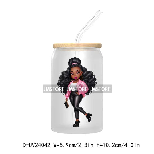 Black Chibi Girl UV DTF Transfers Stickers Decals For Libbey Cold Cups Mugs Tumbler Waterproof DIY Craft Beautiful Afro Woman